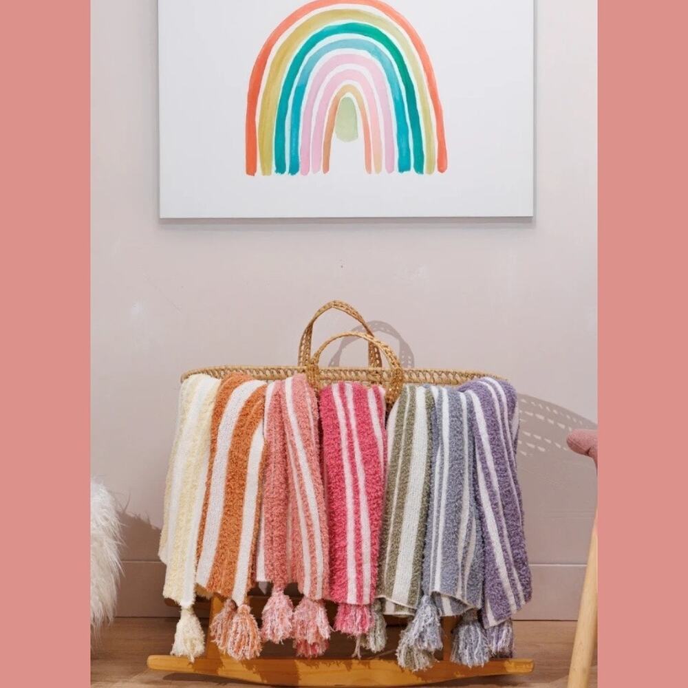 Styled Collection Nougat Peachy Brown Nursery 3D Stripe Stroller Blanket NEW